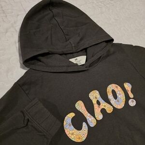 H&M Girls Floral‎ Ciao Pullover Hoodie Sweater Charcoal Gray Size 5T/6 Small